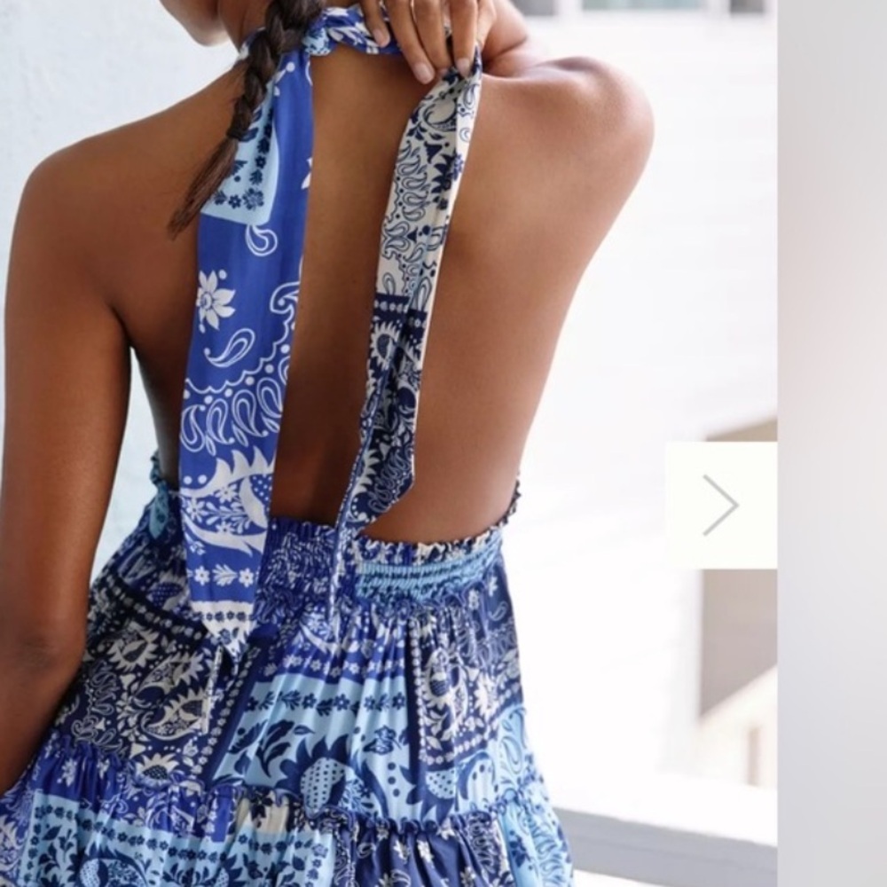 Agua Bendita Moana Atma convertible mini dress blue white ruffled floral $330 - Picture 2 of 14